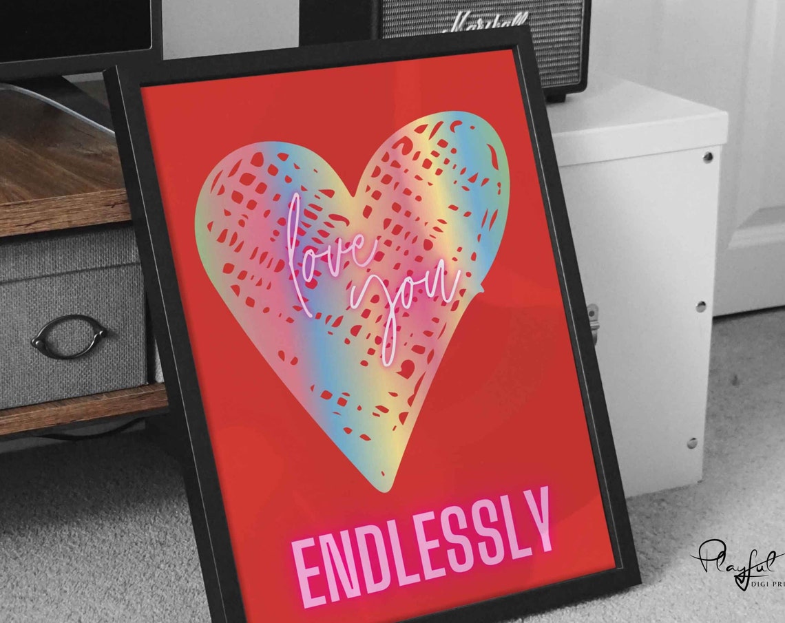 Love You Endlessly Gradient Heart Red Romantic Gift Wall Art