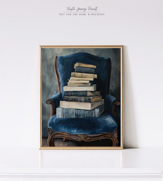Moody Vintage Books Oil Painting Wall Art Vintage Antique Print Cottagecore Academia Instant