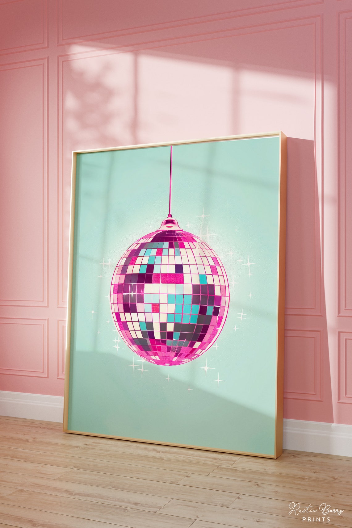 Pink Teal Disco Ball Sparkling Retro Mint Green Bedroom Decor Poster