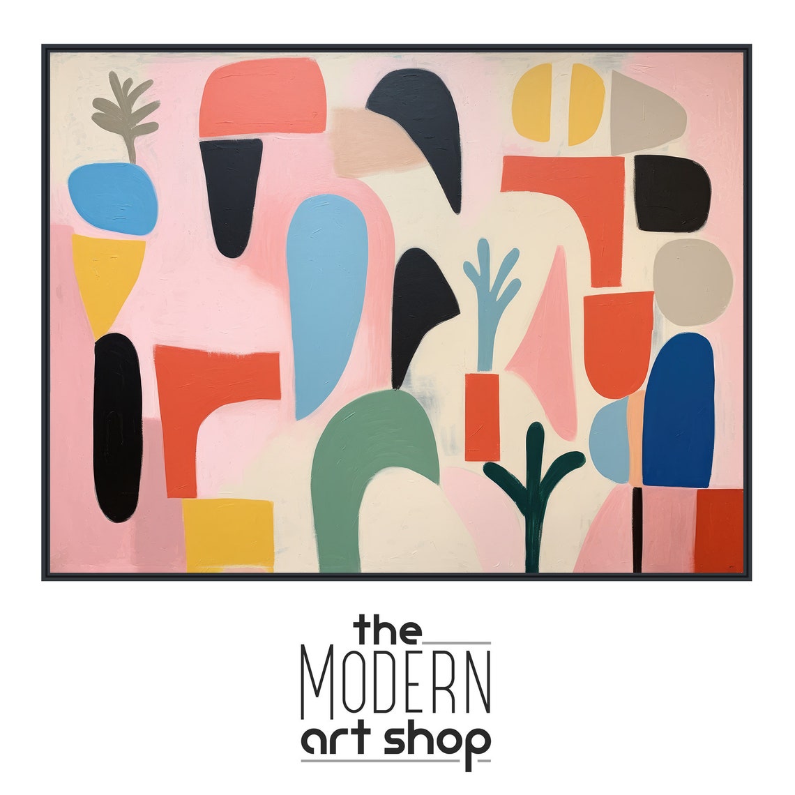 Boho Abstract Wall Art Primitive Simple Shapes Modern Geometric Organic Pastel Painting Large Print Or Framed Lets Dance - Image 4