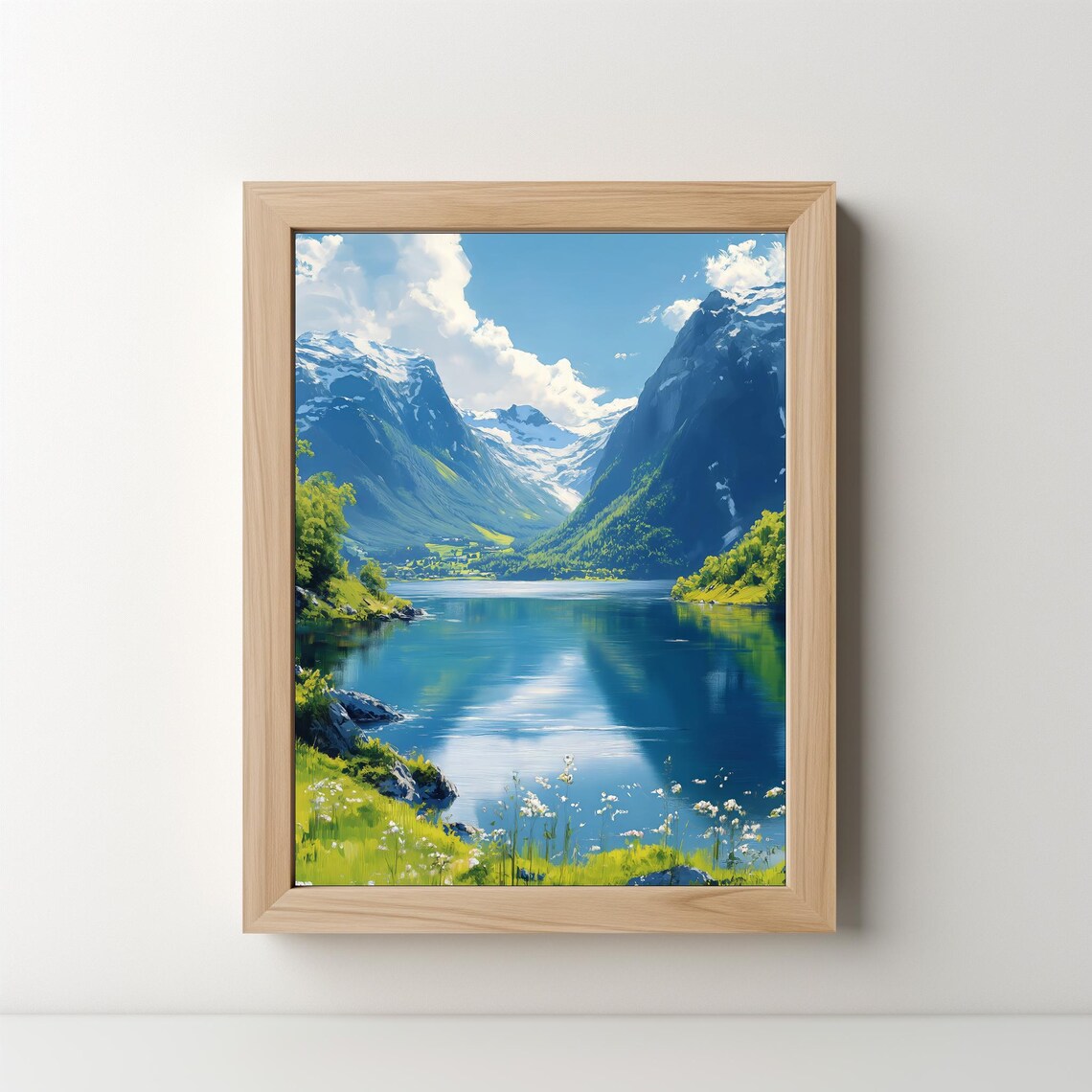 Nordic Fjord Lake With Snowy Peaks Sunny Mountain Travel Poster - Image 5
