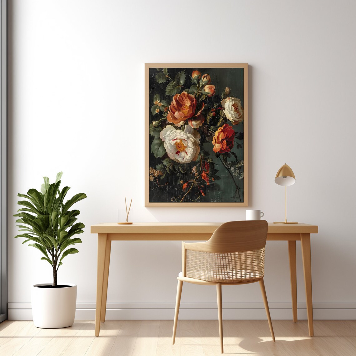 Moody Dark Floral Still Life Print Vintage Roses Peonies Botanical Art - Image 3