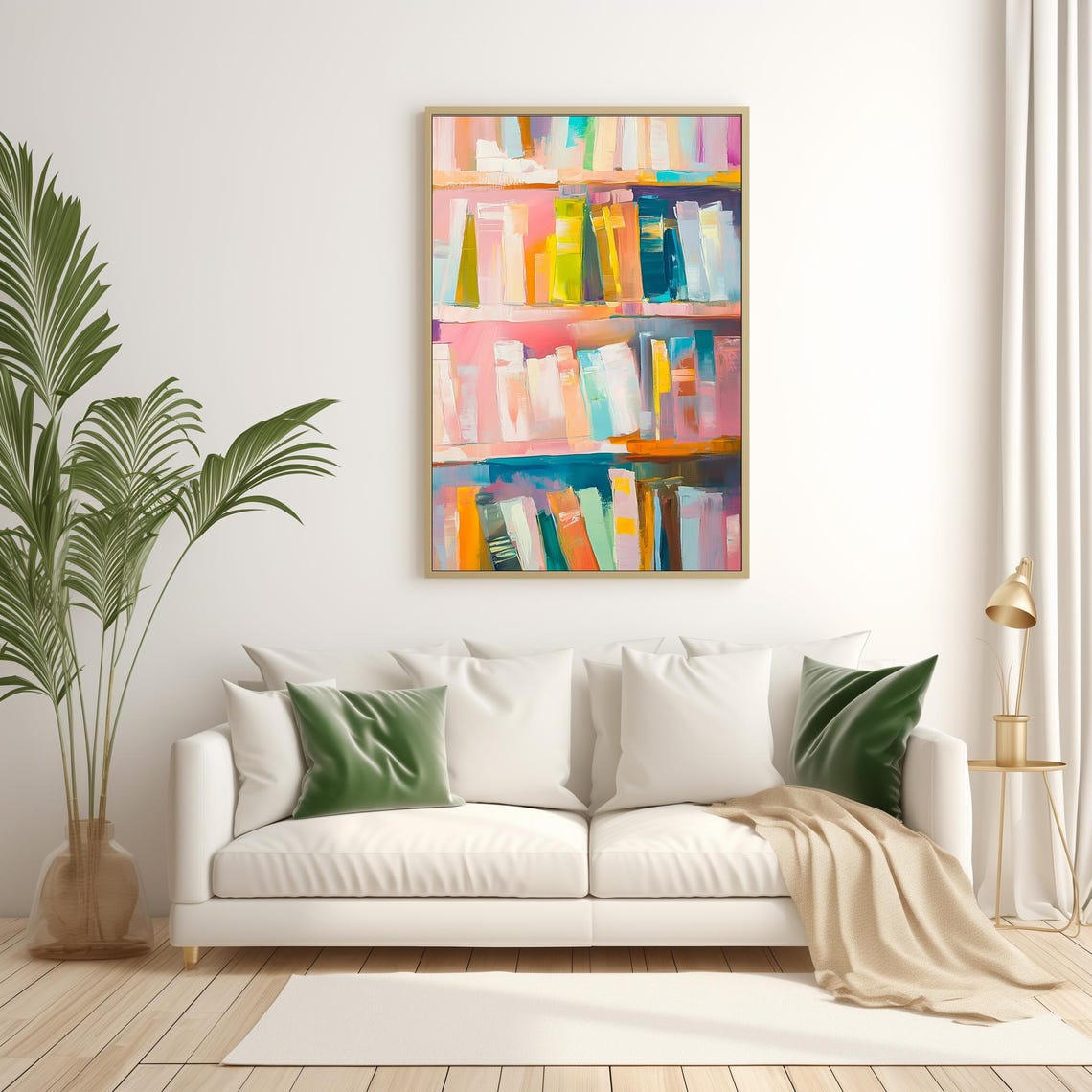 Abstract Pastel Bookshelf Colorful Modern Library Painting Art Print - Image 4