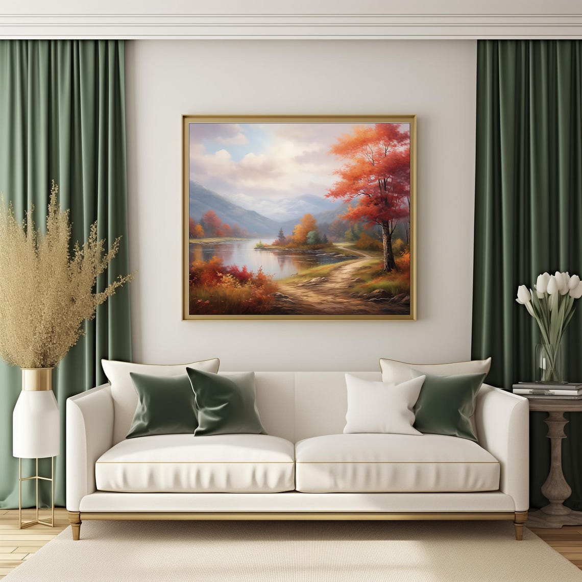 Autumn Lakeside Forest Path Red Maple Vintage Fall Landscape Poster - Image 4