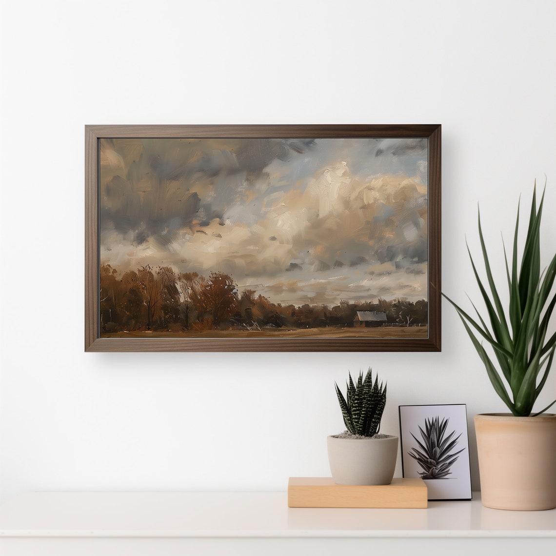 Moody Stormy Sky Farmhouse Field Rustic Barn Vintage Landscape Poster - Image 4