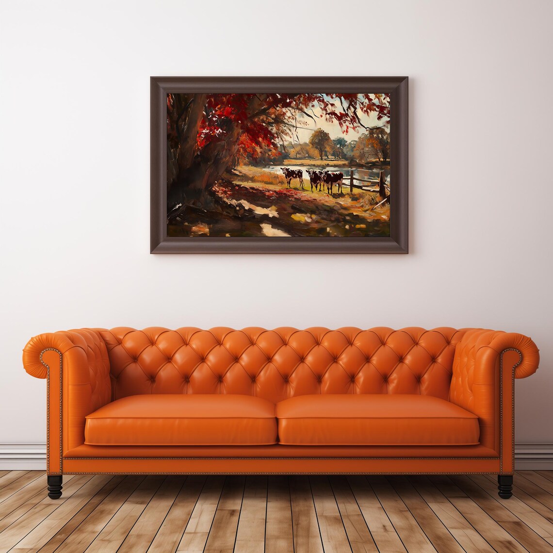 Autumn Cows By The Pond Red Foliage Countryside Farmhouse Art Poster - Image 3