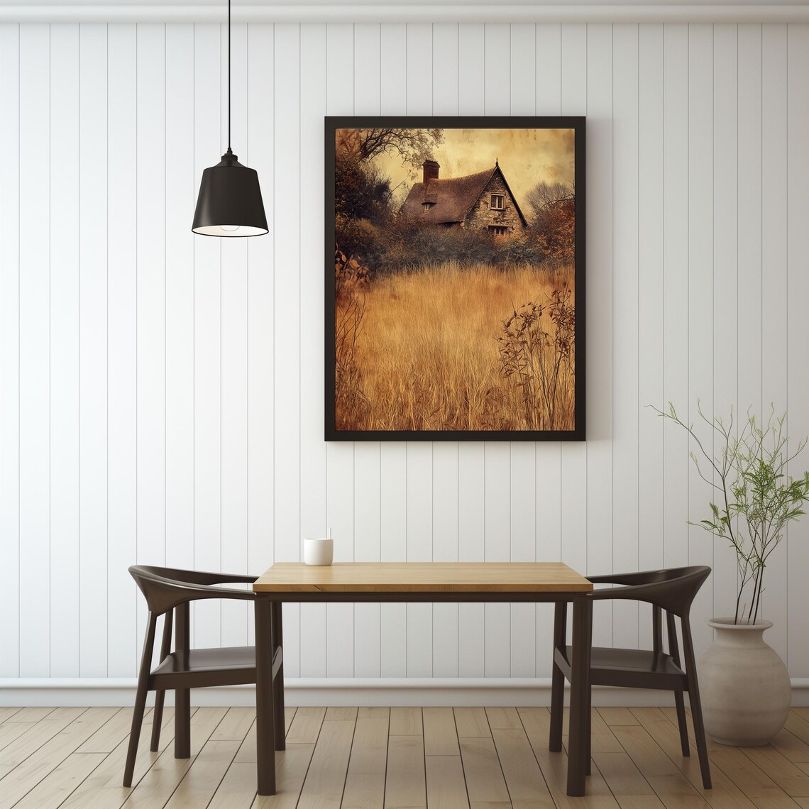 Stone Cottage Golden Autumn Meadow Moody Vintage Countryside Poster - Image 4