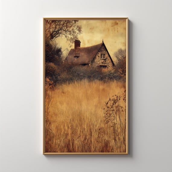 Antique Autumn Painting Moody Fall Wall Art Vintage Rustic Country Wall Decor Fall Art Print Warm Tone Wall Art 445