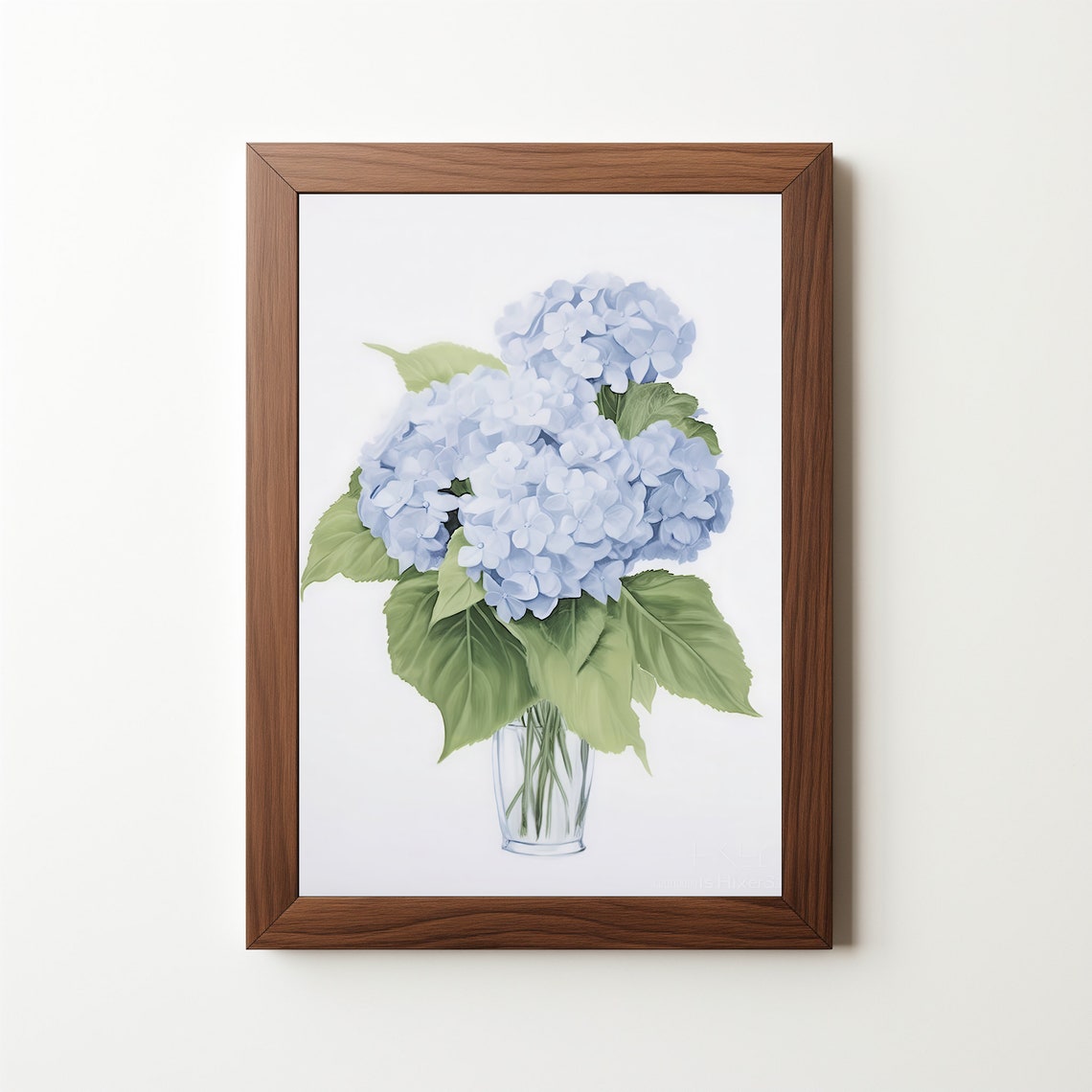 Blue Hydrangea Bouquet In Glass Vase Delicate Floral Wall Art