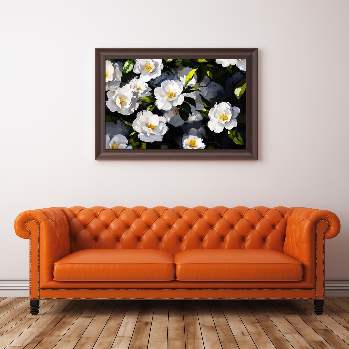 White Camellia Flowers Dark Floral Oil Painting Vintage Art Poster - Image 2