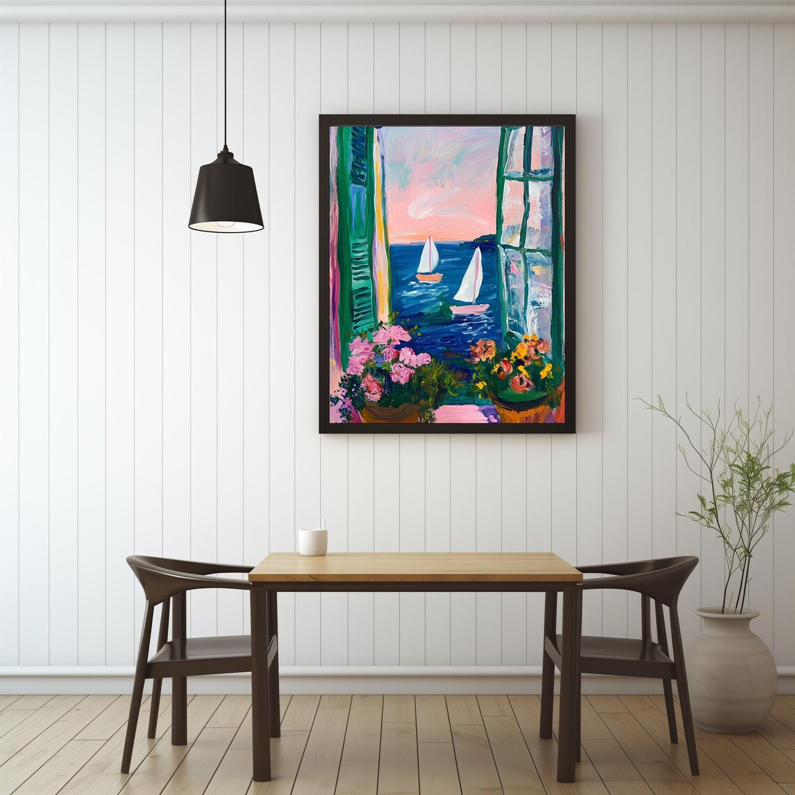 Open Window With Sailboats At Sunset Fauvist Coastal Art Poster - Image 4