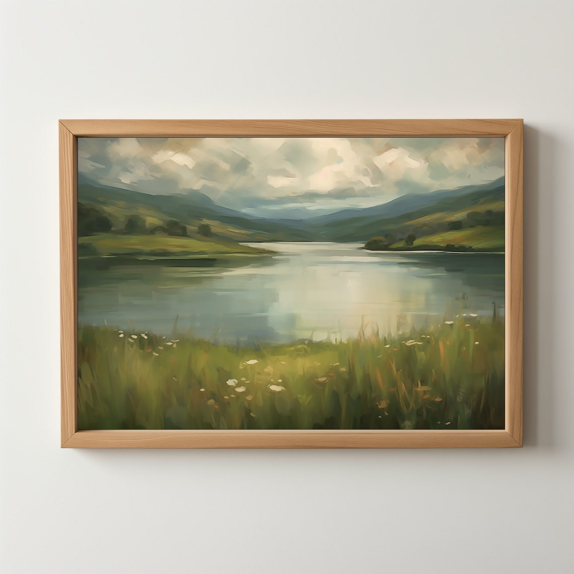 Misty Lake Rolling Green Hills Impressionist Valley Landscape Poster - Image 5