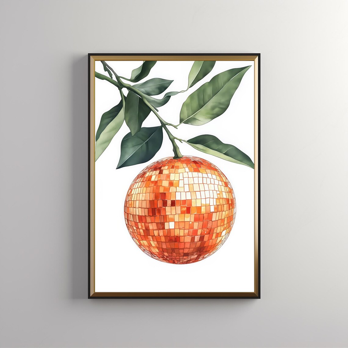 Retro Orange Disco Mirror Ball Bar Cart Art Print