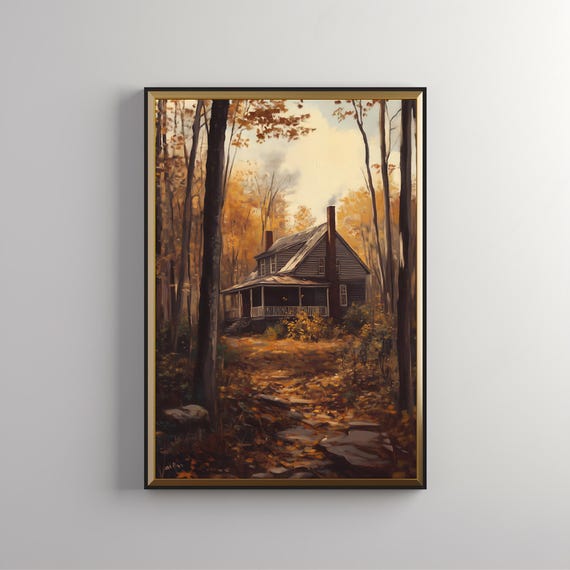 Vintage Fall Landscape Painting Fall Wall Art Fall Oil Painting Fall Print Autumn Decor Forest Fall Decor Moody Wall Art 393