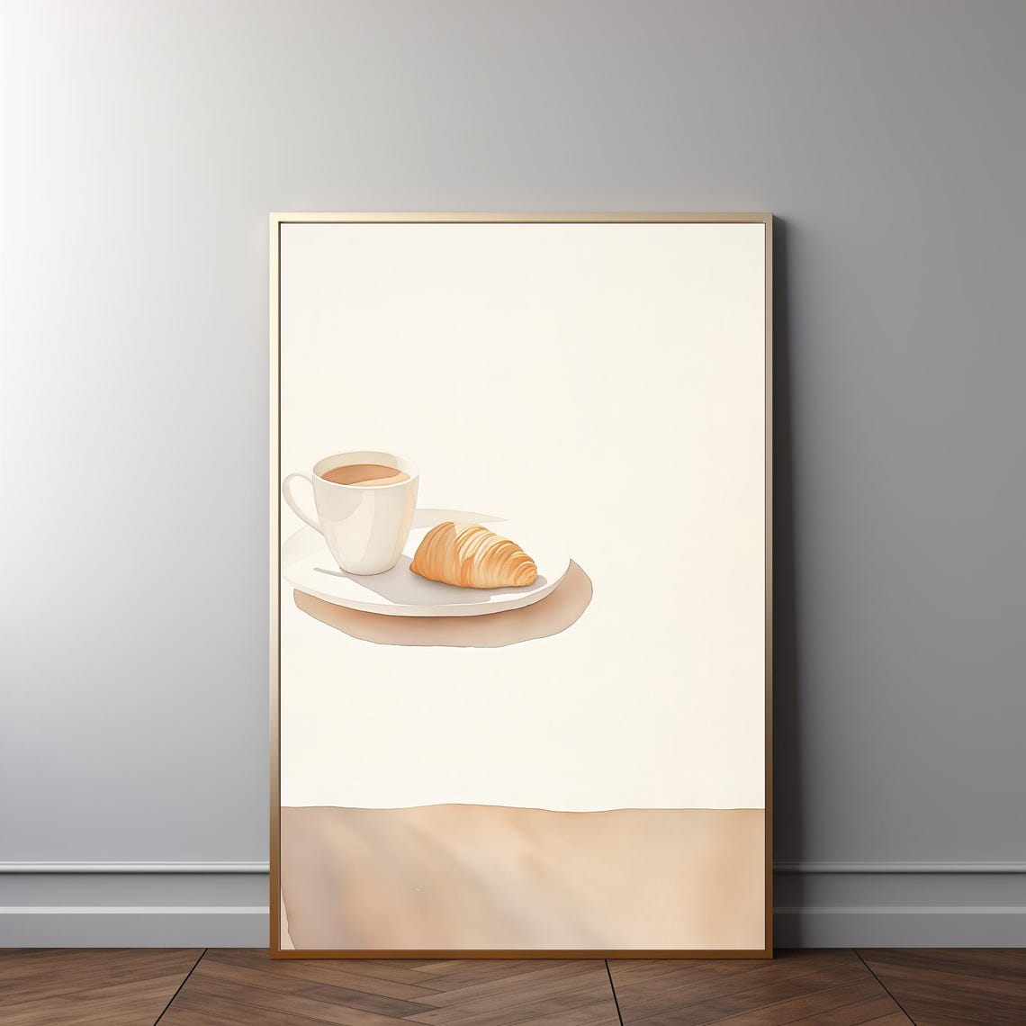 Coffee And Croissant Minimalist Neutral Breakfast Kitchen Wall Poster