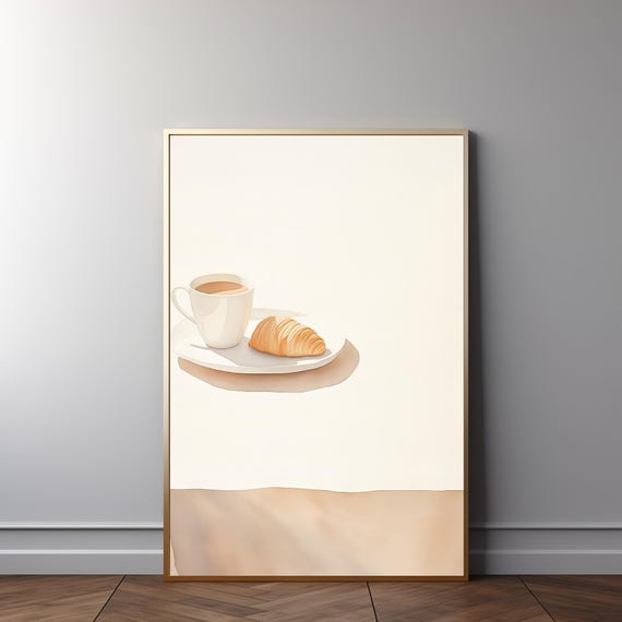 Croissant And Coffee Minimalist Art Neutral Kitchen Breakfast Poster Breakfast Wall Art Preppy Prints 371