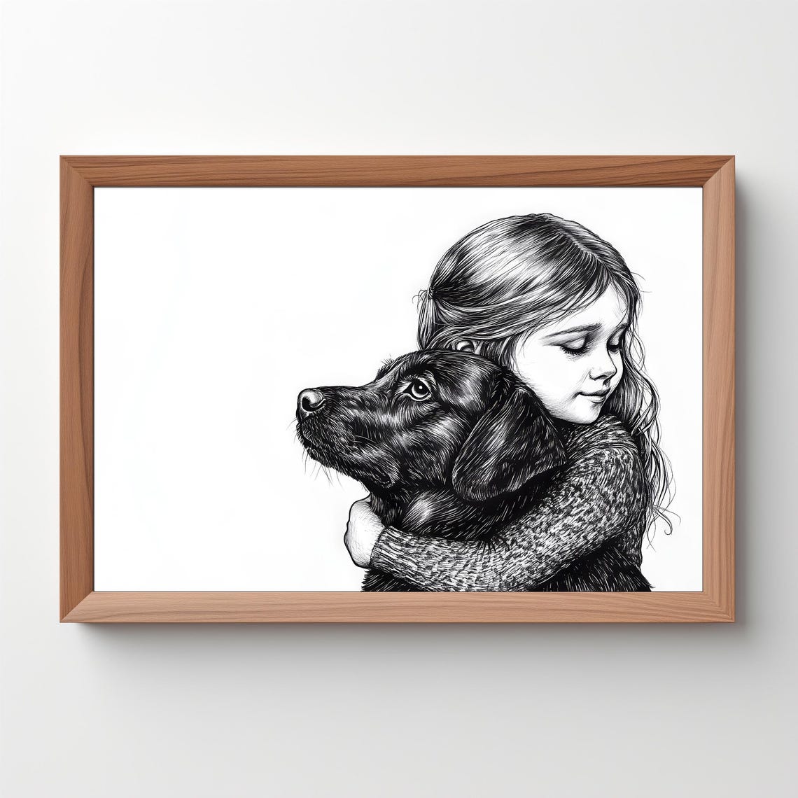 Girl And A Dog Vintage Print Dog Wall Art Dog Drawing Farmhouse Wall Decor Countryside Wall Art Dog Love Gift 436