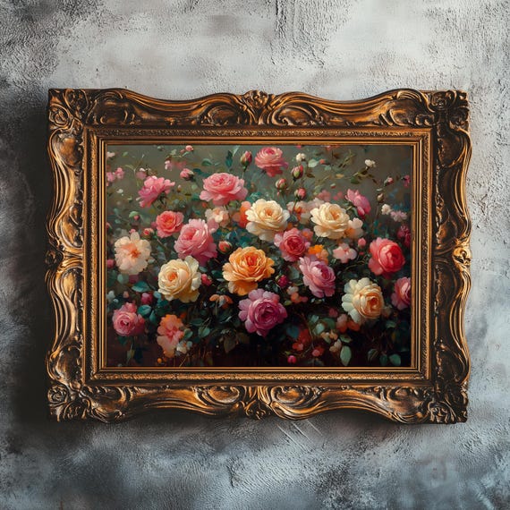 Vintage Fall Floral Art Print, Moody Botanical Decor