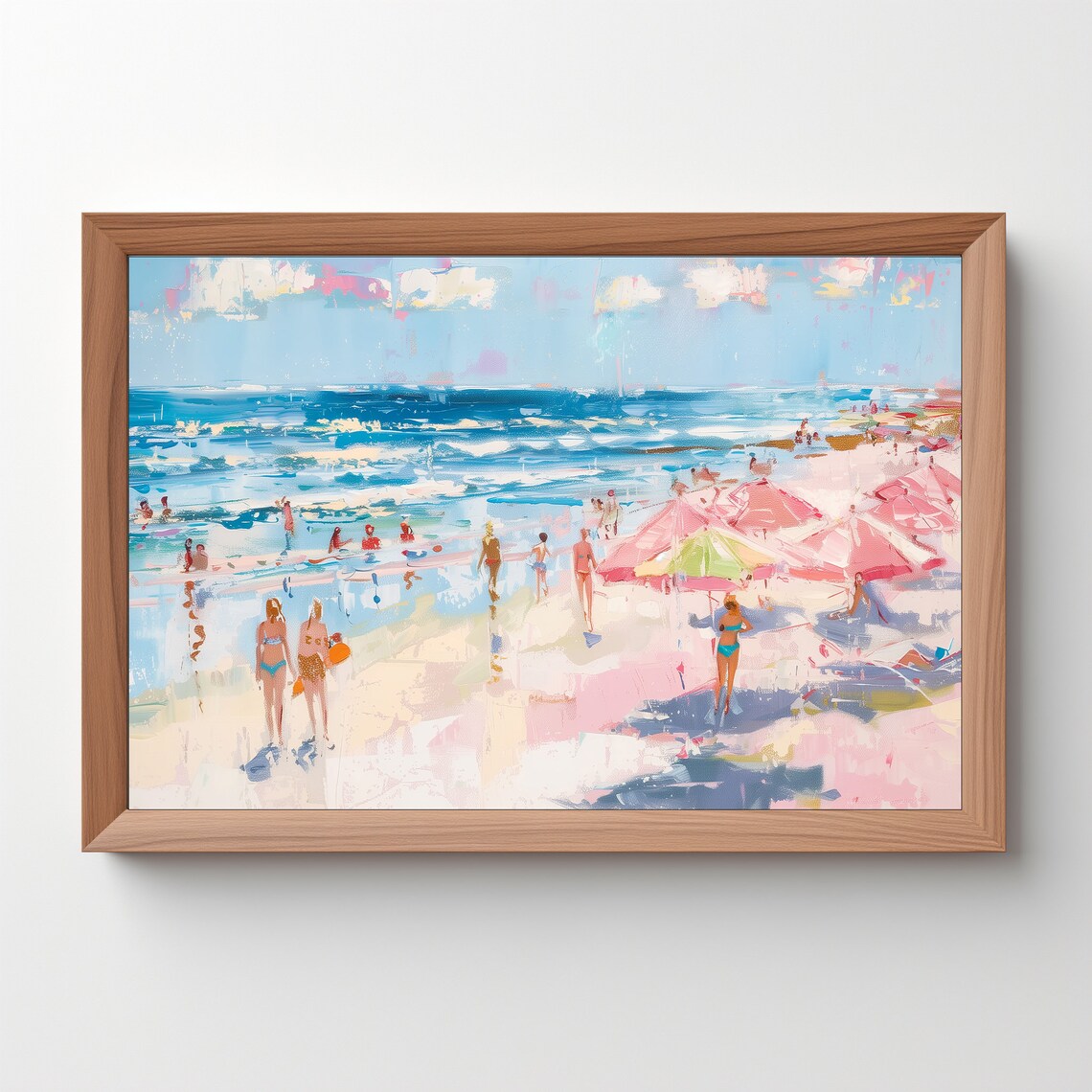 Retro Coastal Abstract, Pink Girly Wall Art Print