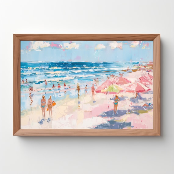 Retro Coastal Abstract, Pink Girly Wall Art Print