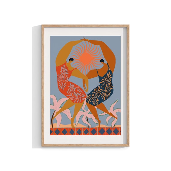 Dancers in Bloom Sun Dance Boho Abstract Illustration Poster