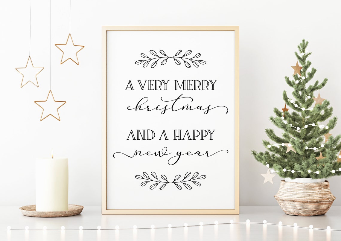 A Very Merry Christmas Happy New Year Script Typography Poster
