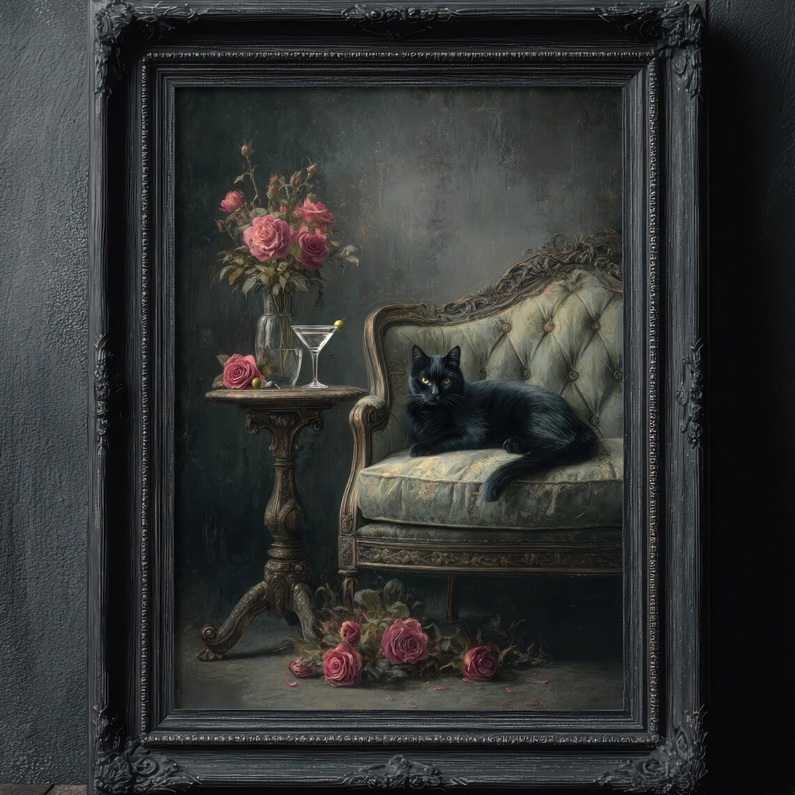 Moody Black Cat Art Print, Dark Academia Decor