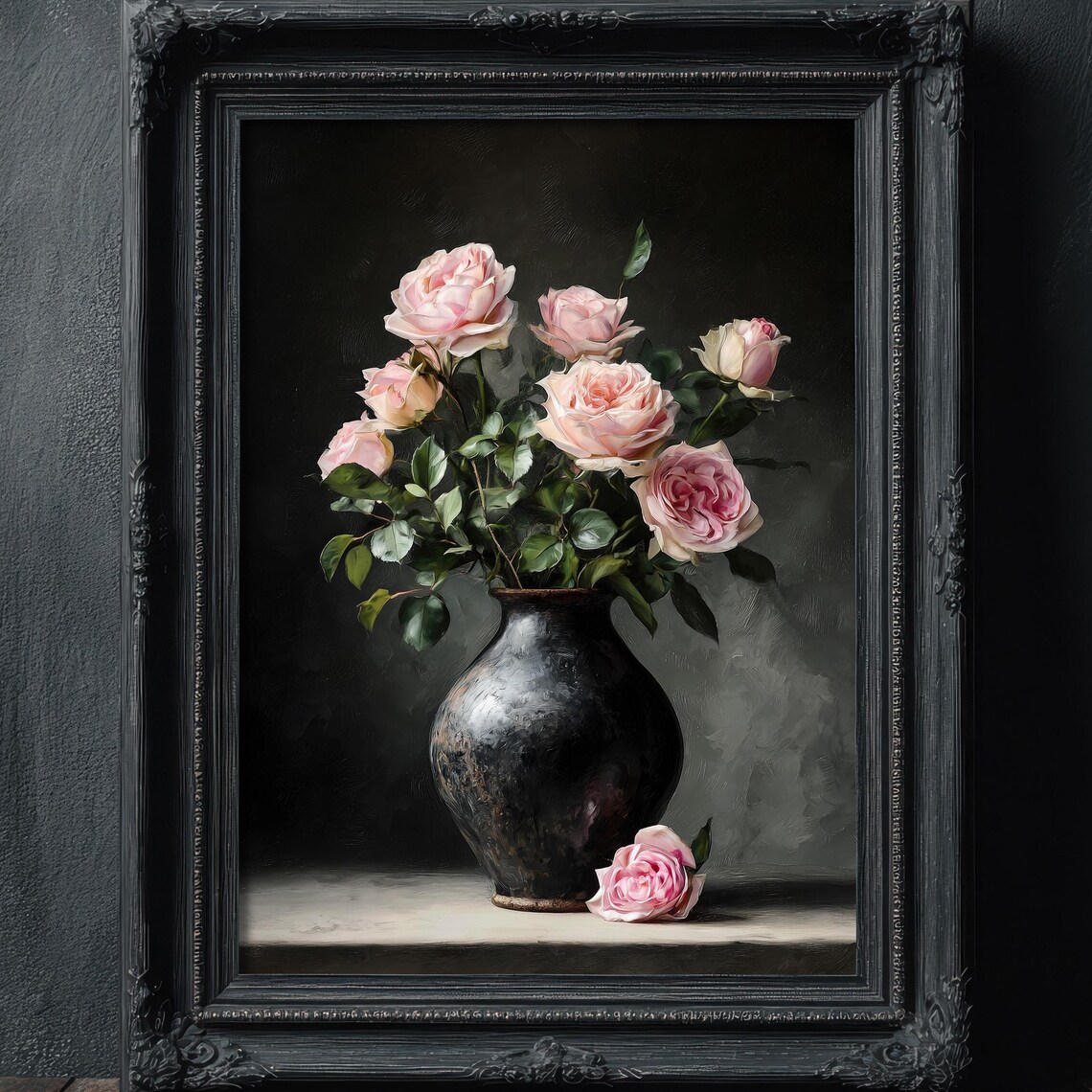 Still Life Flower Vase Painting, Gothic Floral Art Print