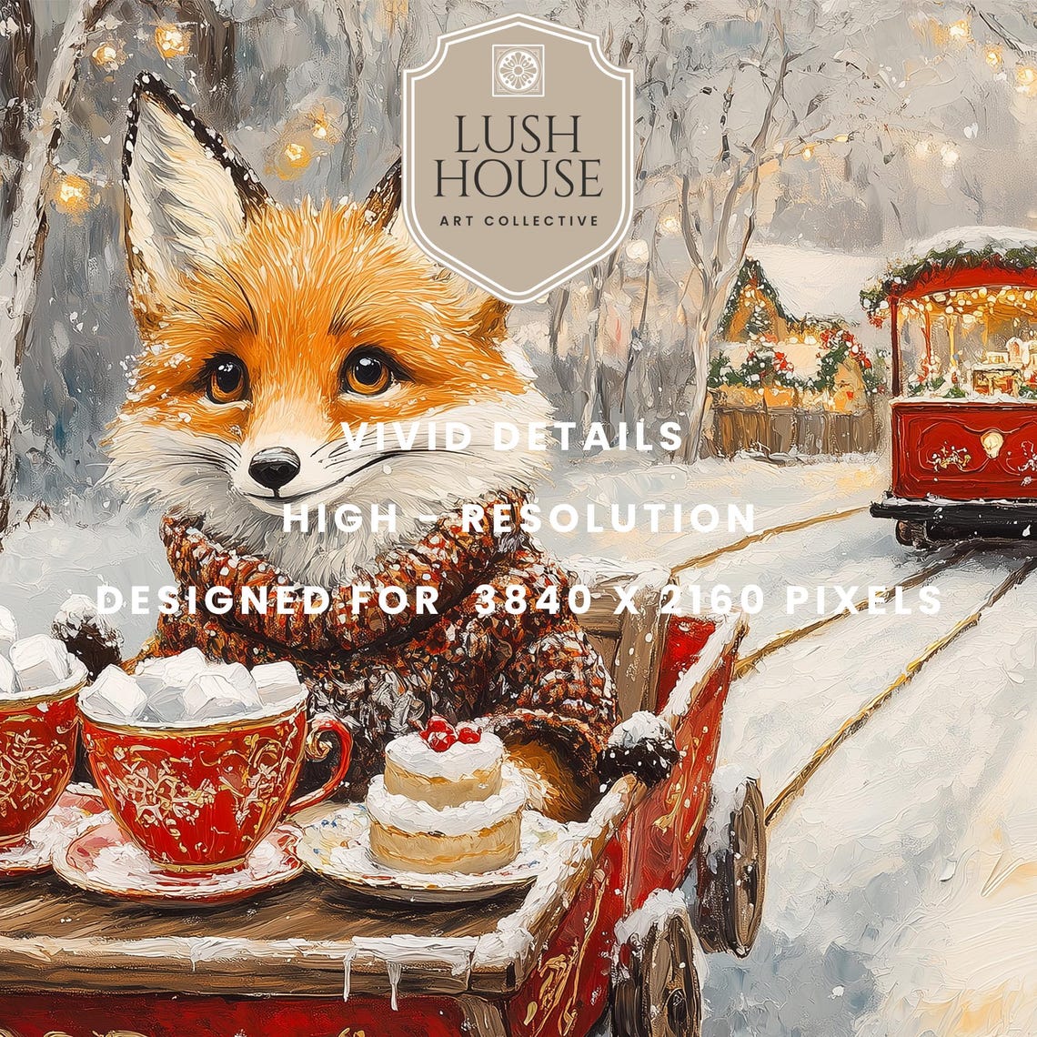 Fox in a Knit Sweater Serving Hot Chocolate on a Snowy Cart Poster - Image 2