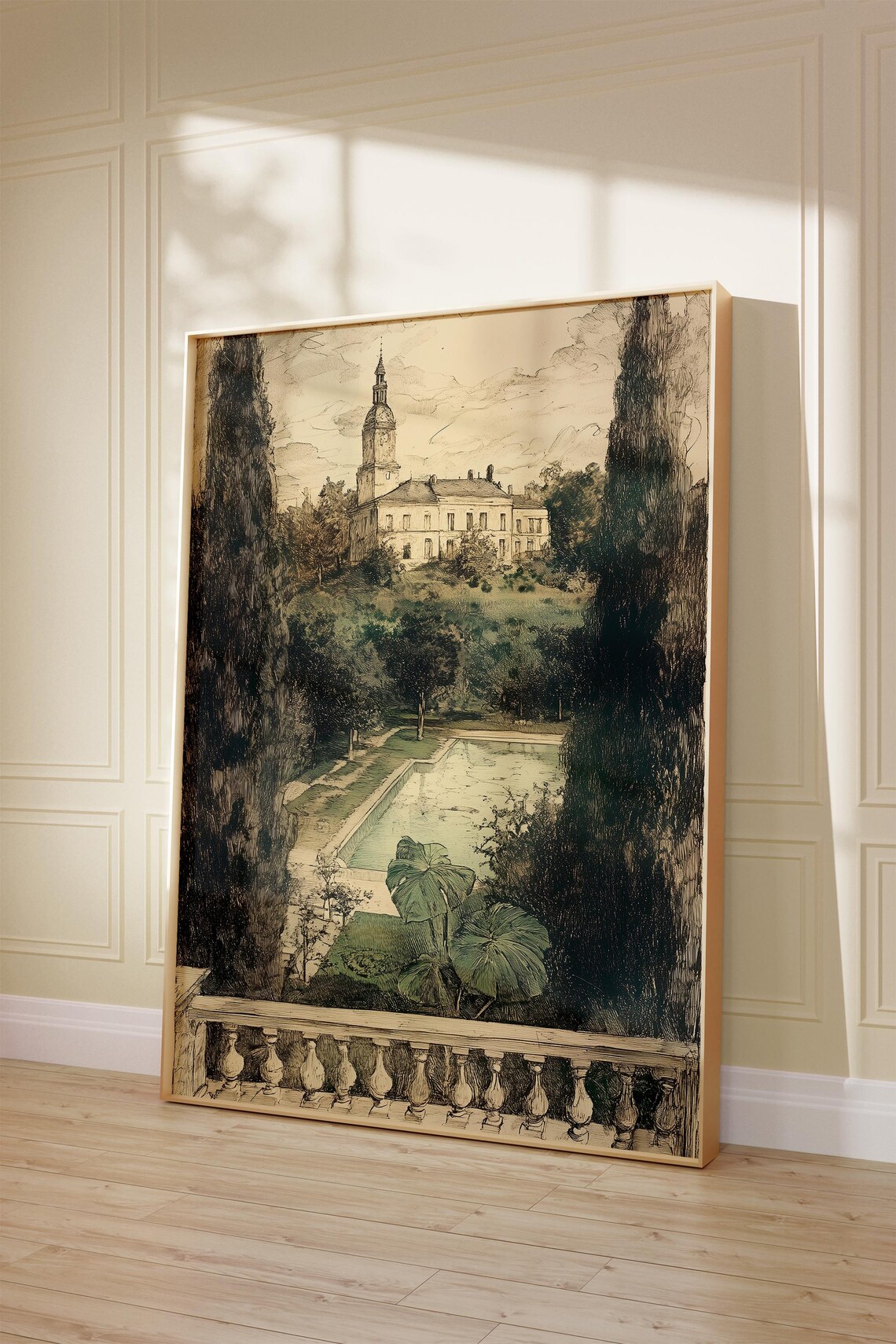 French Countryside Garden Sketch, Vintage Paris Art Print