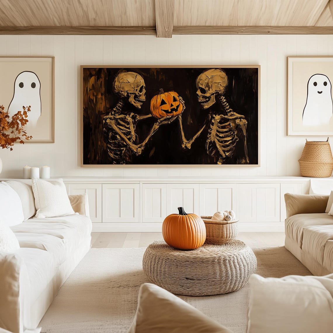 Two Skeletons Presenting a Glowing Jack O Lantern Together Poster - Image 5