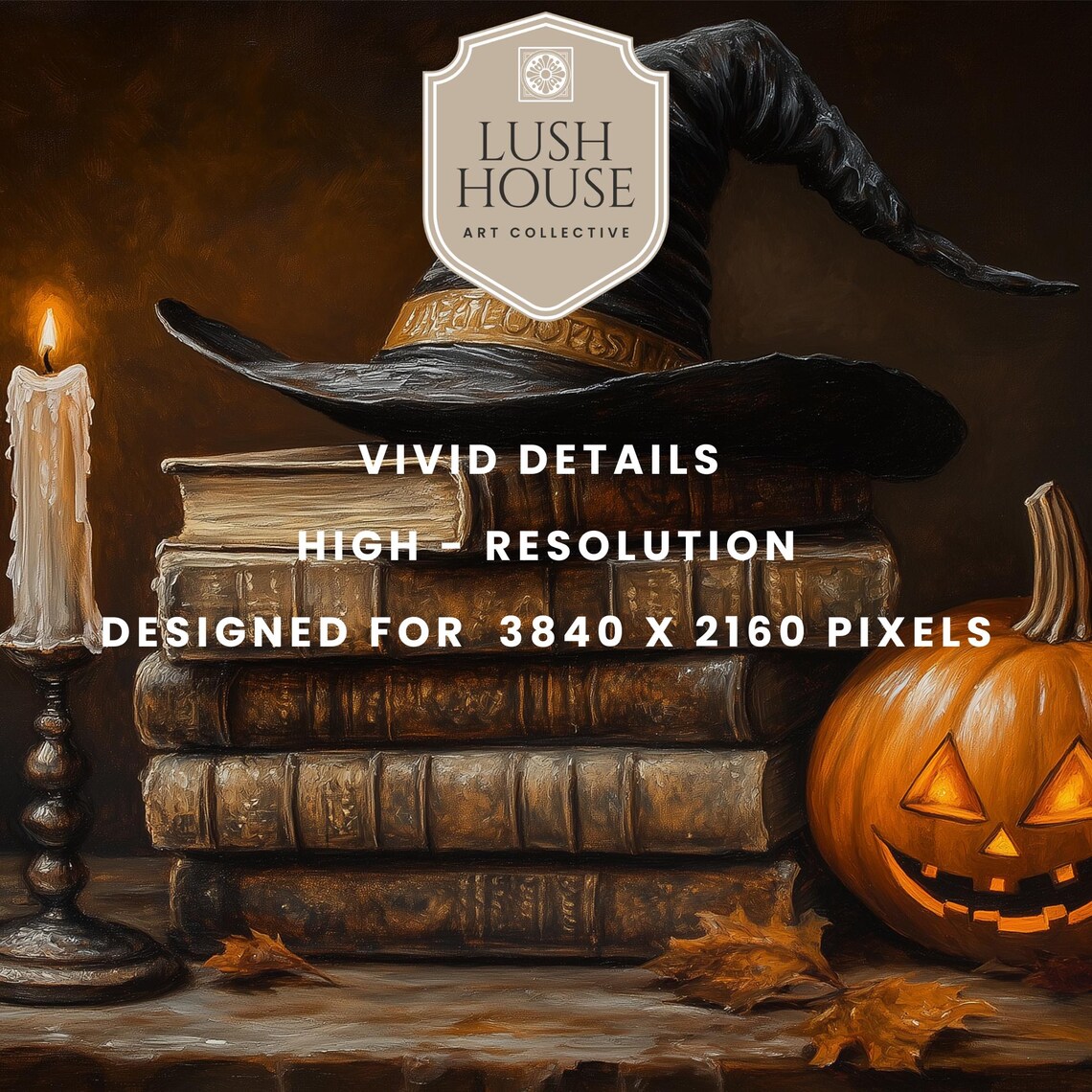 Witch Hat on a Stack of Spell Books with Jack O Lantern Halloween Poster - Image 3