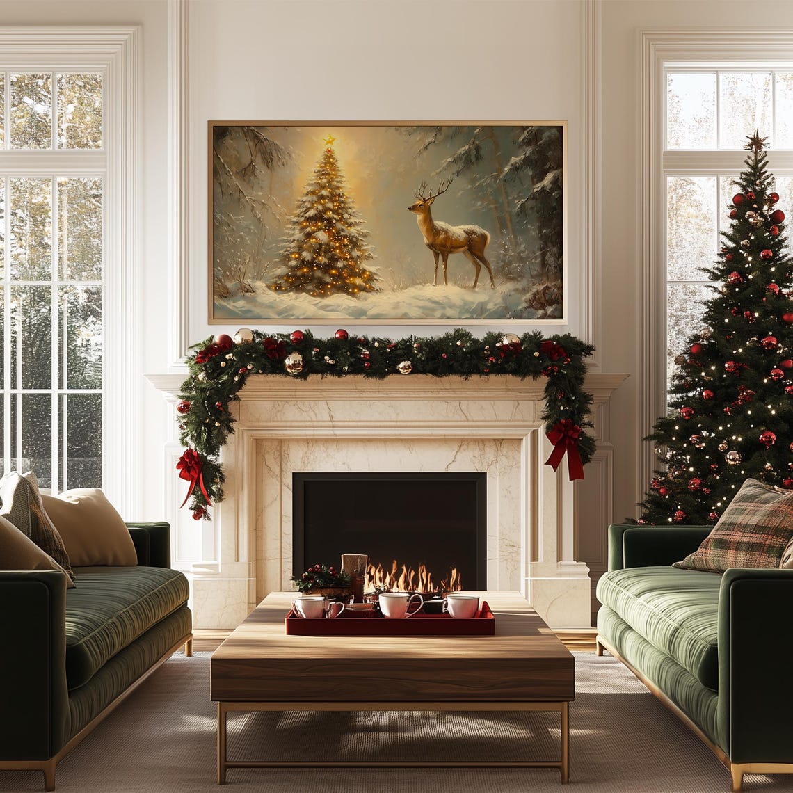 Golden Stag Beside Glowing Christmas Tree In Snowy Forest Poster - Image 5
