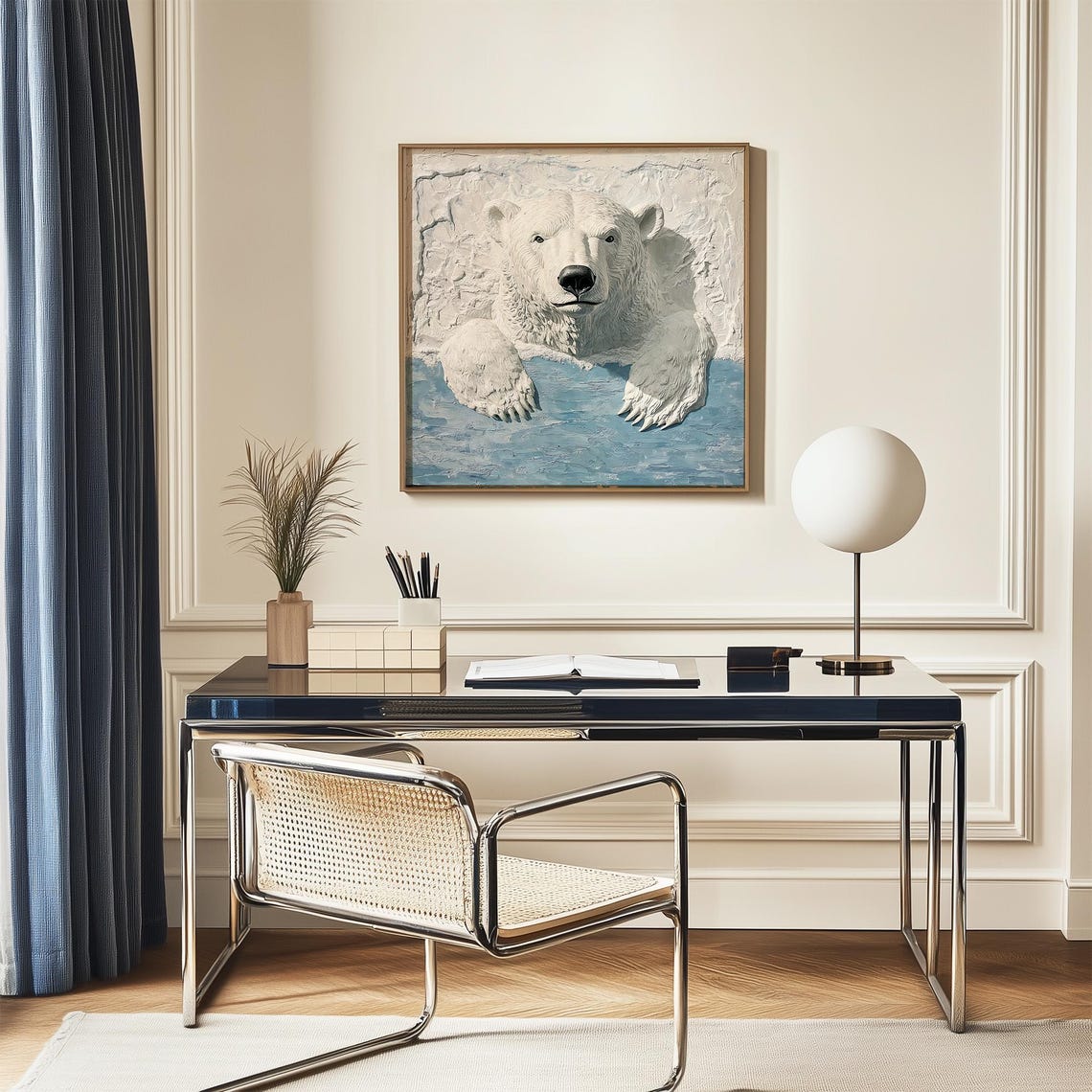 3D Textured Polar Bear Emerging From Icy Blue Arctic Water Poster - Image 3