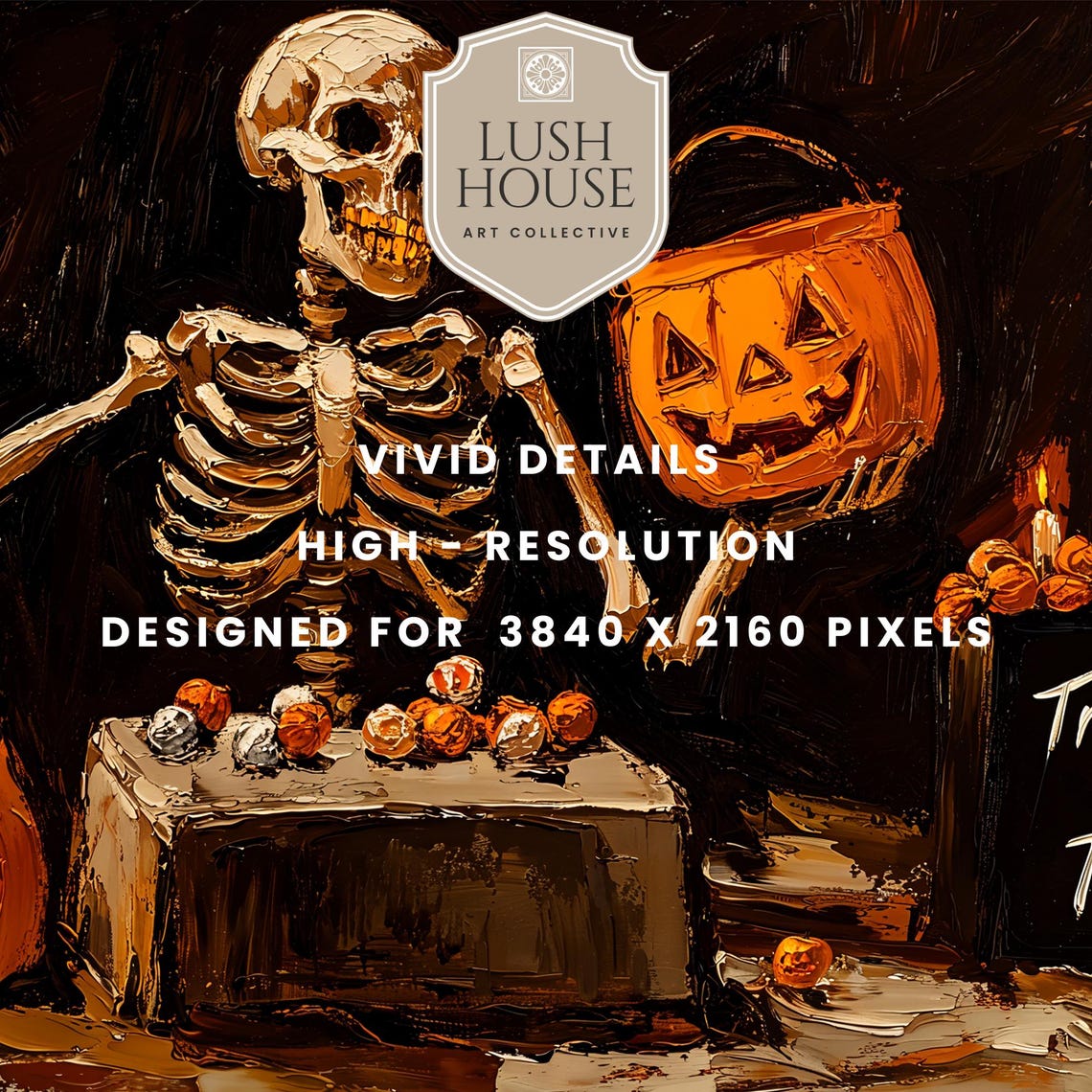 Skeleton Offering Candy Beside a Trick or Treat Sign Halloween Poster - Image 3