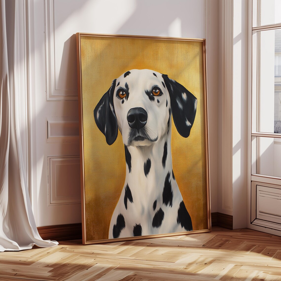Dalmatian Dog Portrait on a Gold Background Vintage Style Art Print