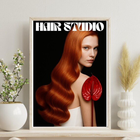 Hair Studio Redhead Woman Bold Typography Salon Wall Decor Poster