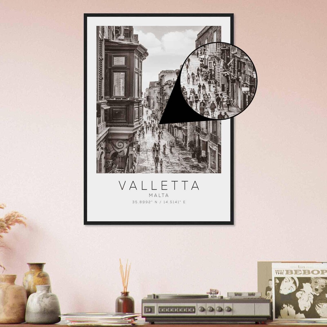 Valletta Malta Historic Street Balconies Black and White Poster - Image 4