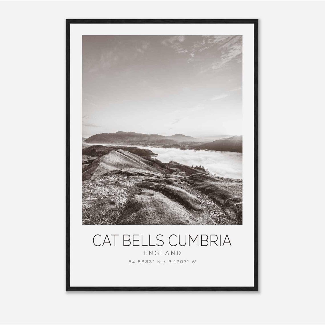 Cat Bells Cumbria England Lake District Fells Black and White Poster