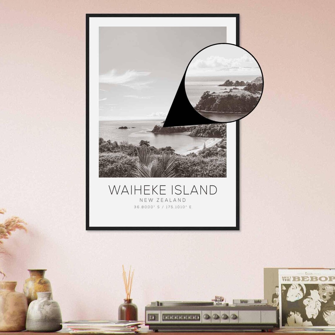 Waiheke Island New Zealand Coastal Bay Black and White Poster - Image 4