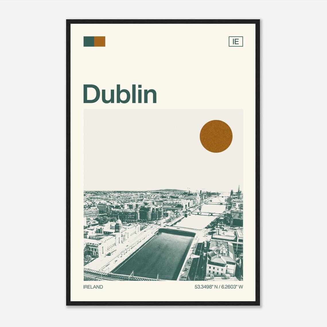 Dublin Ireland River Liffey Aerial City View Minimalist Travel Poster
