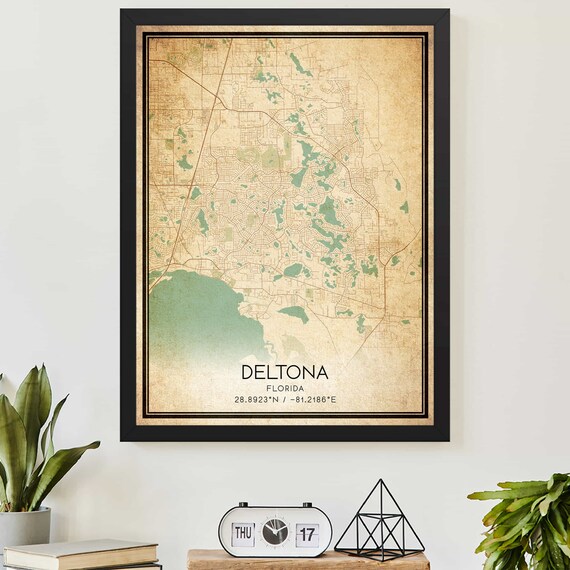 Deltona Florida Vintage Street Map Lakeside City Travel Art Poster