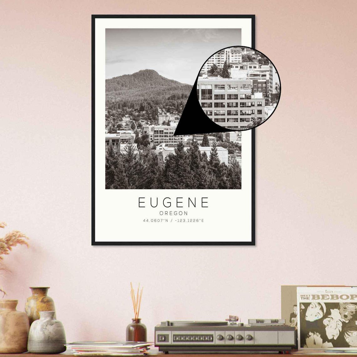 Eugene Oregon Downtown Forested Butte Green Skyline Photo Poster - Image 4