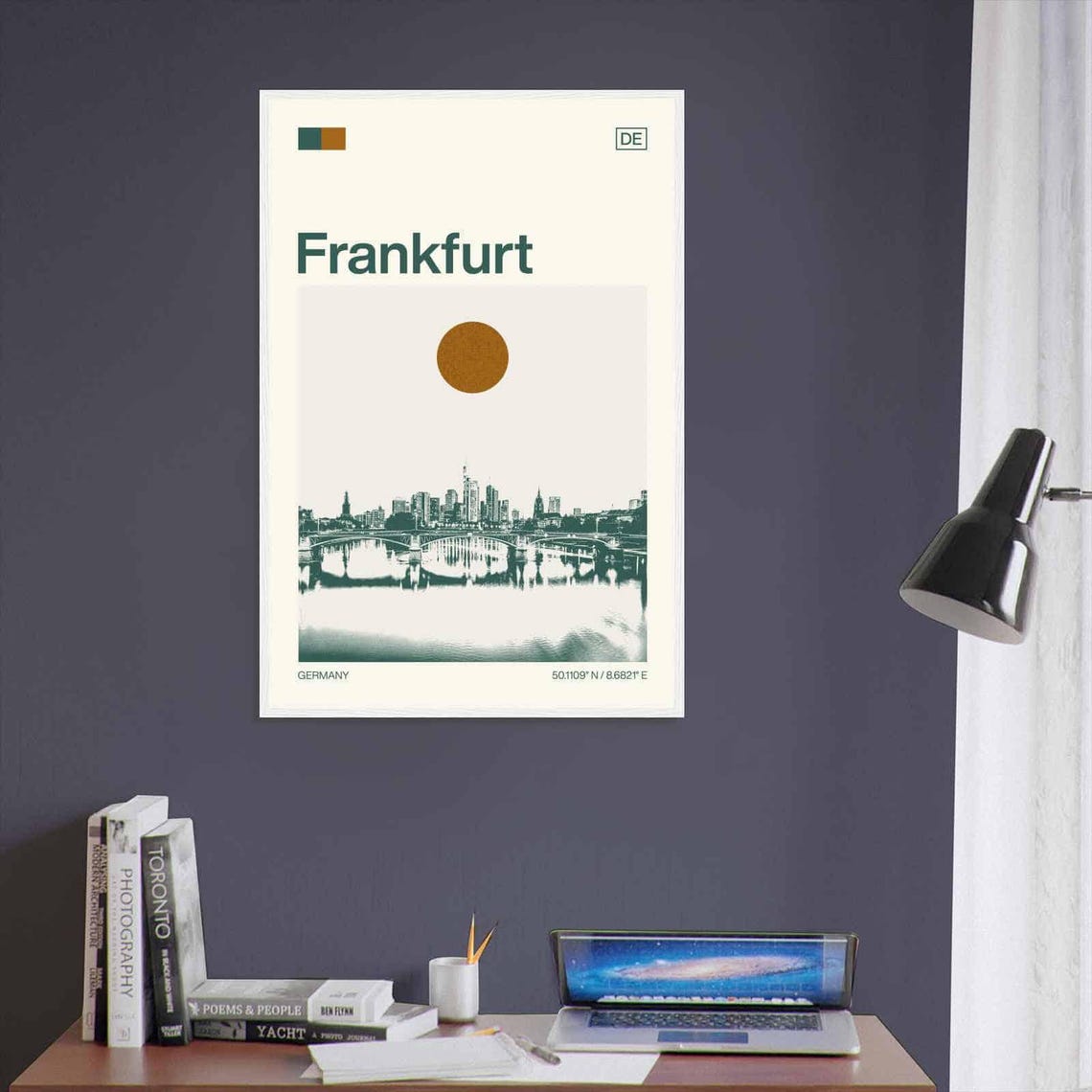 Frankfurt Germany River Bridge Skyline Reflection Travel Poster - Image 3