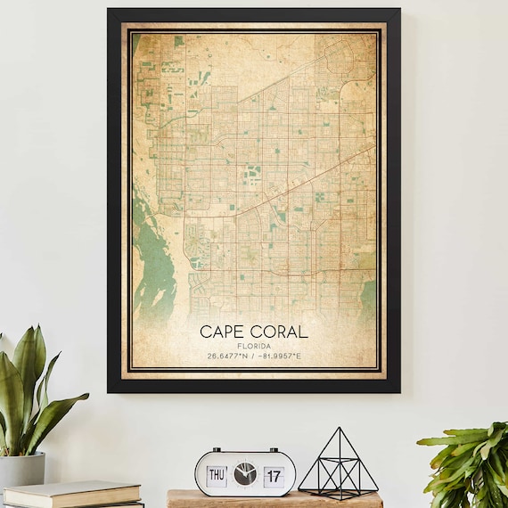 Vintage Cape Coral Florida Map Print Poster Custom Map Art