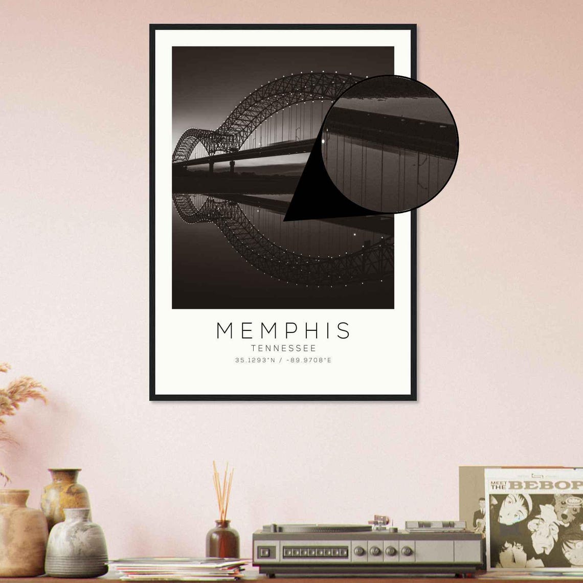Memphis Tennessee Hernando Bridge Night Minimalist Travel Poster - Image 4
