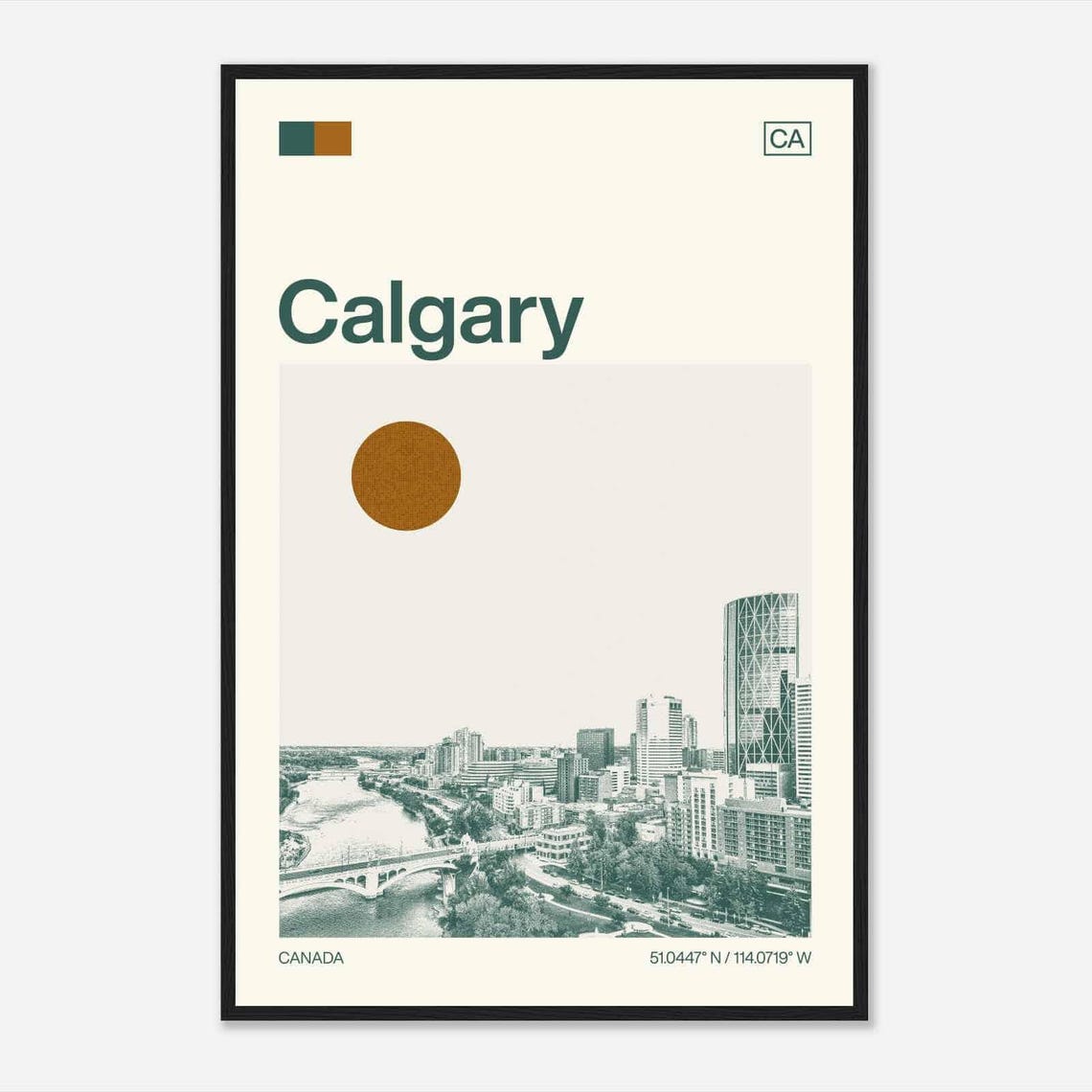 Calgary Canada Bow River Downtown Skyline View Art Travel Poster
