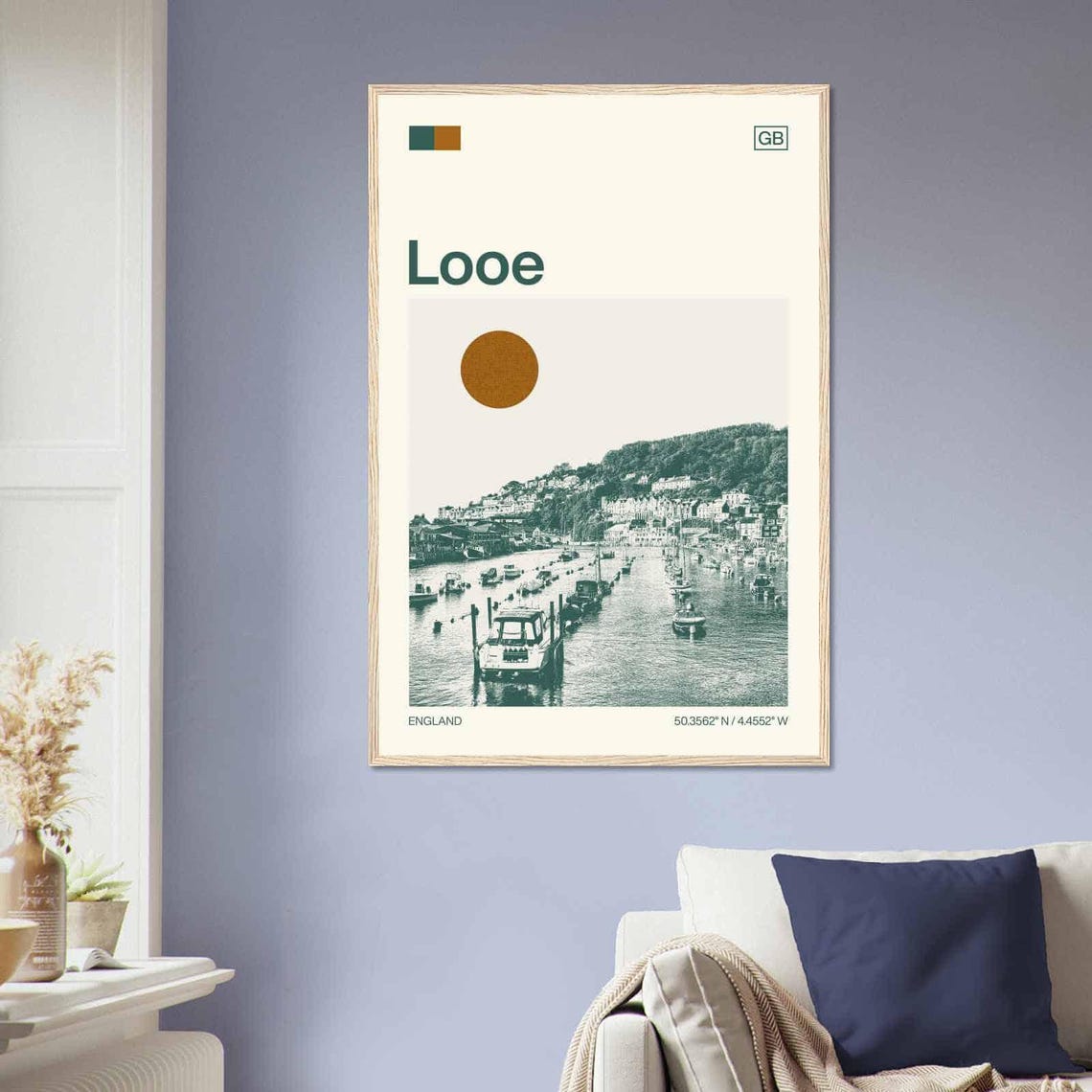 Looe England Modern Minimalist Harbor Boats Coastal Art Poster - Image 2