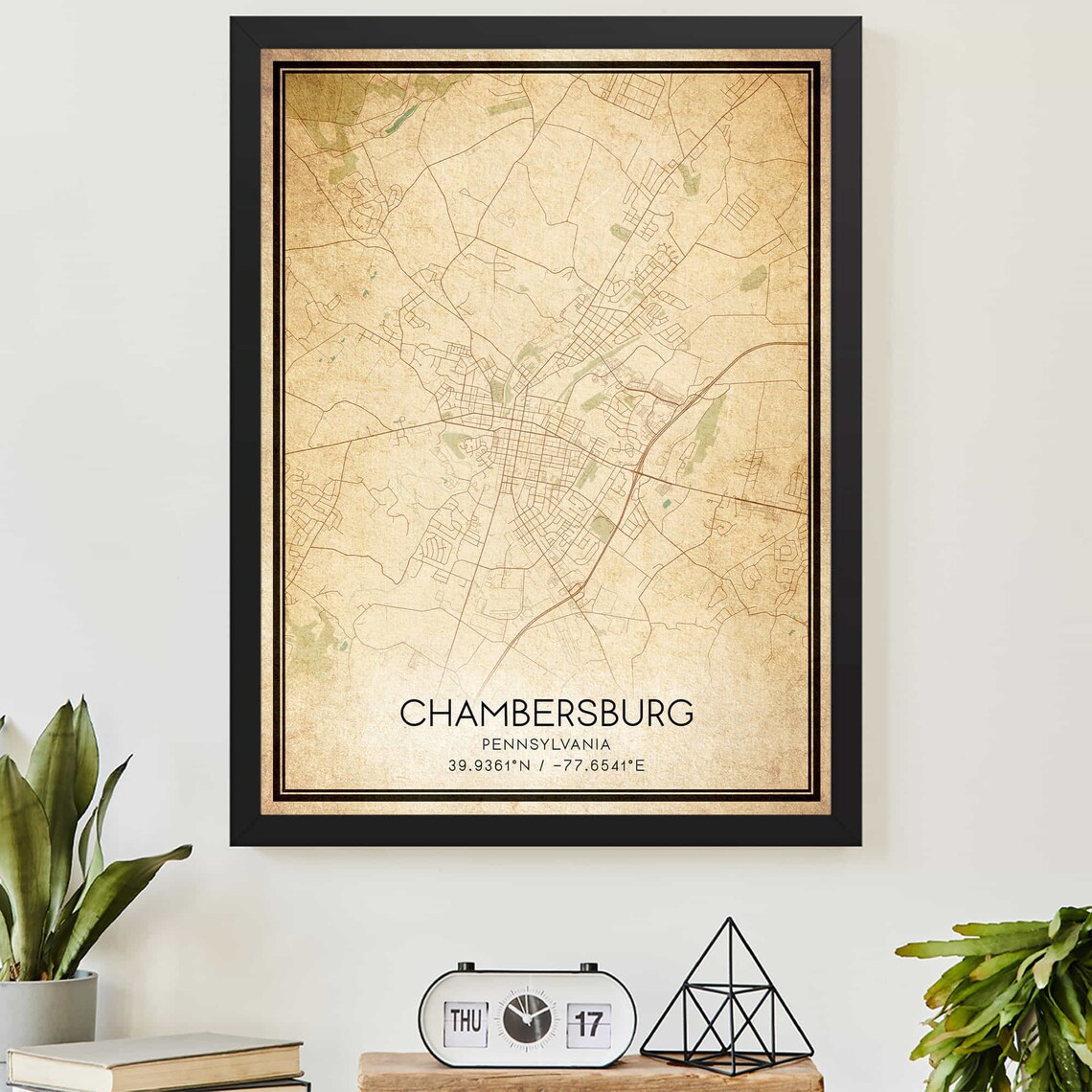 Vintage Chambersburg Pennsylvania Map, Travel Poster