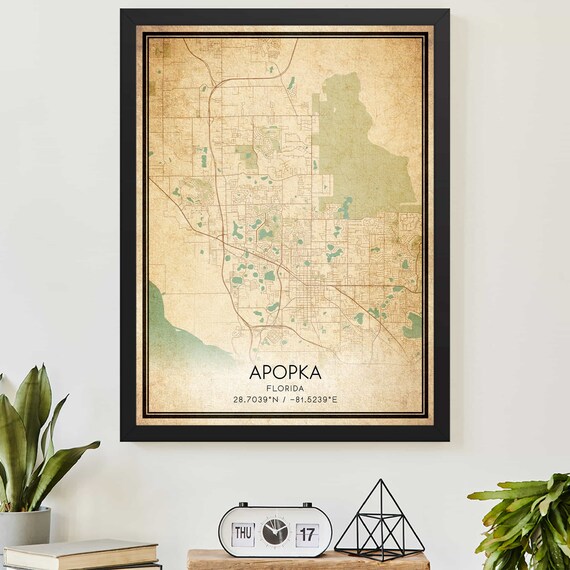 Vintage Apopka Florida Street Map Coordinates Aged Parchment Atlas Art Poster